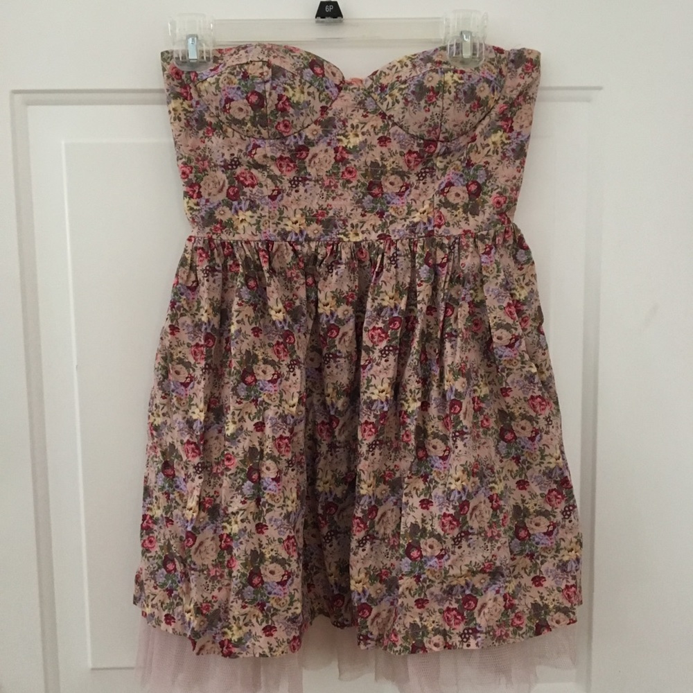 Sans Souci Strapless Tulle Pink Floral Dress